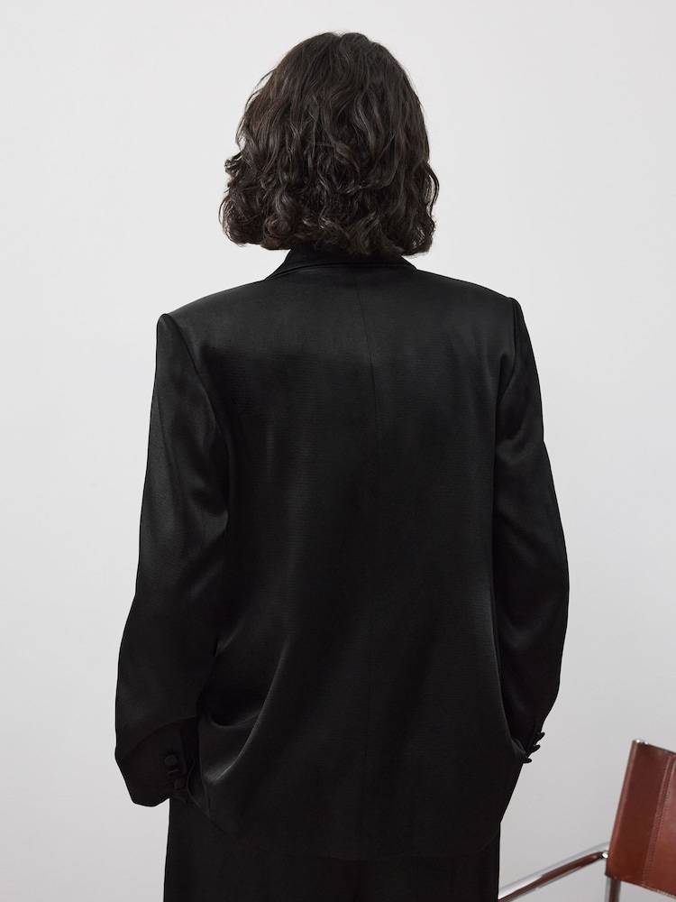 Vivere Black Noah Satin Belted Blazer - Image 3 of 5