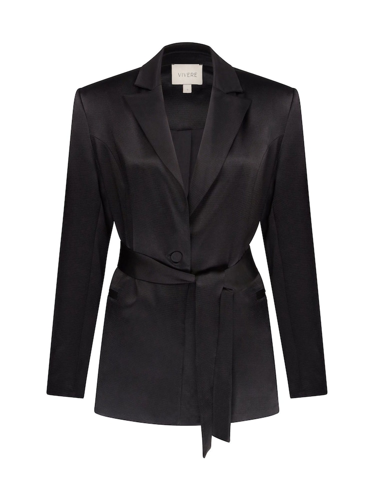 Vivere Black Noah Satin Belted Blazer - Image 5 of 5