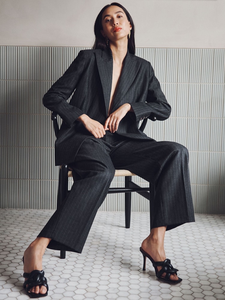 Vivere Grey Vivienne Pinstripe Pleated Trousers - Image 1 of 7