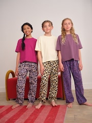 Plum/Brown Animal Print Joggers Pyjamas 3 Pack - Image 1 of 11