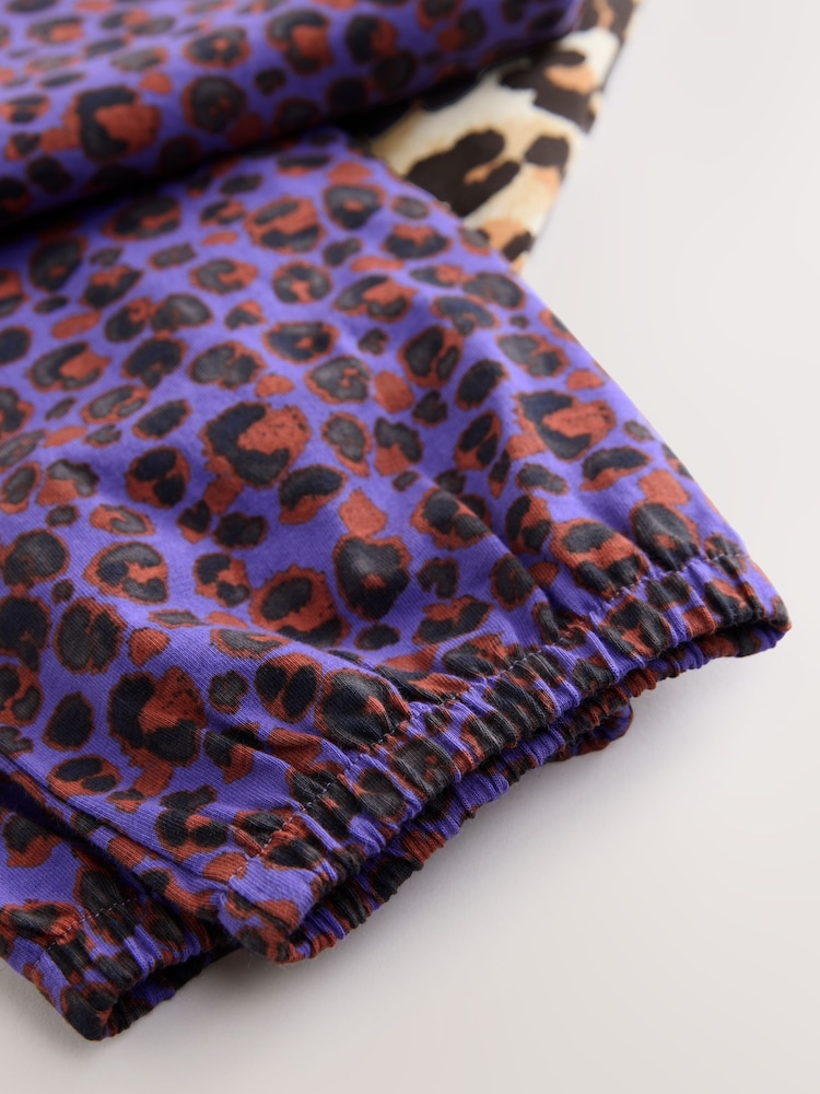 Plum/Brown Animal Print Joggers Pyjamas 3 Pack - Image 11 of 11