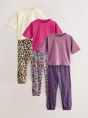 Plum/Brown Animal Print Joggers Pyjamas 3 Pack - Image 5 of 11