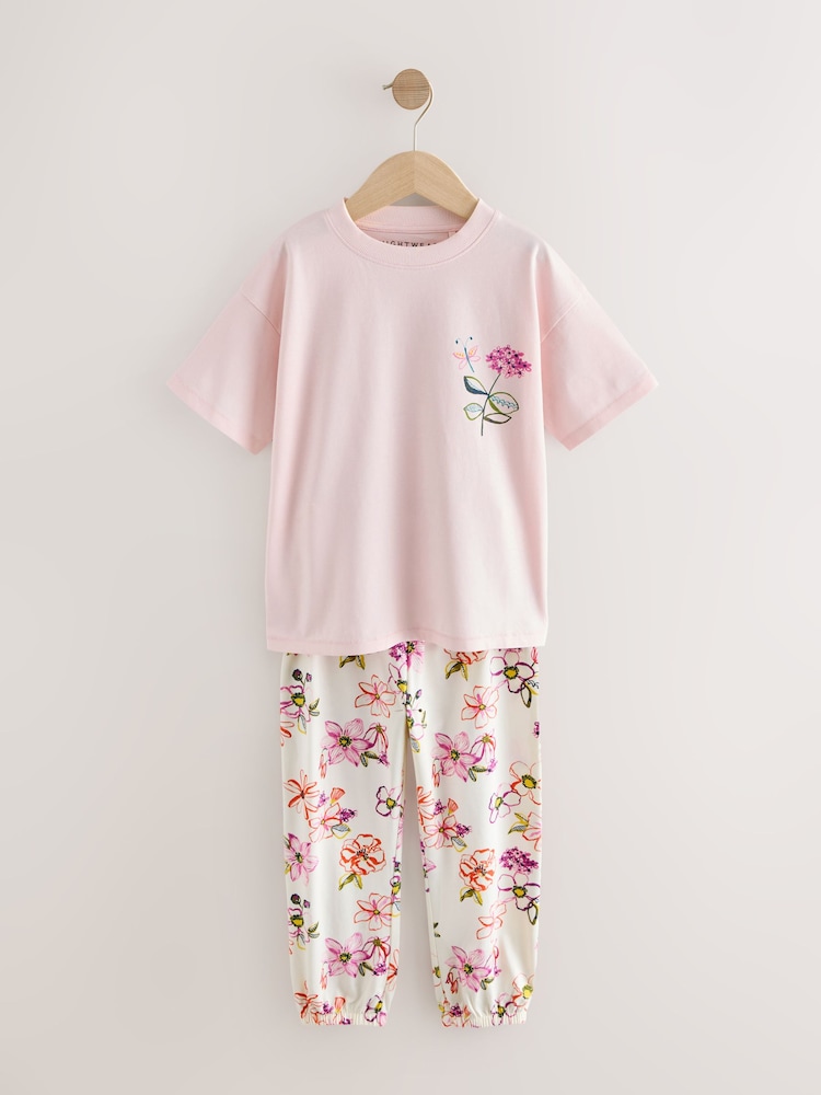 Pink/White Floral Print Jogger Pyjamas 2 Pack (3-16yrs) - Image 2 of 6