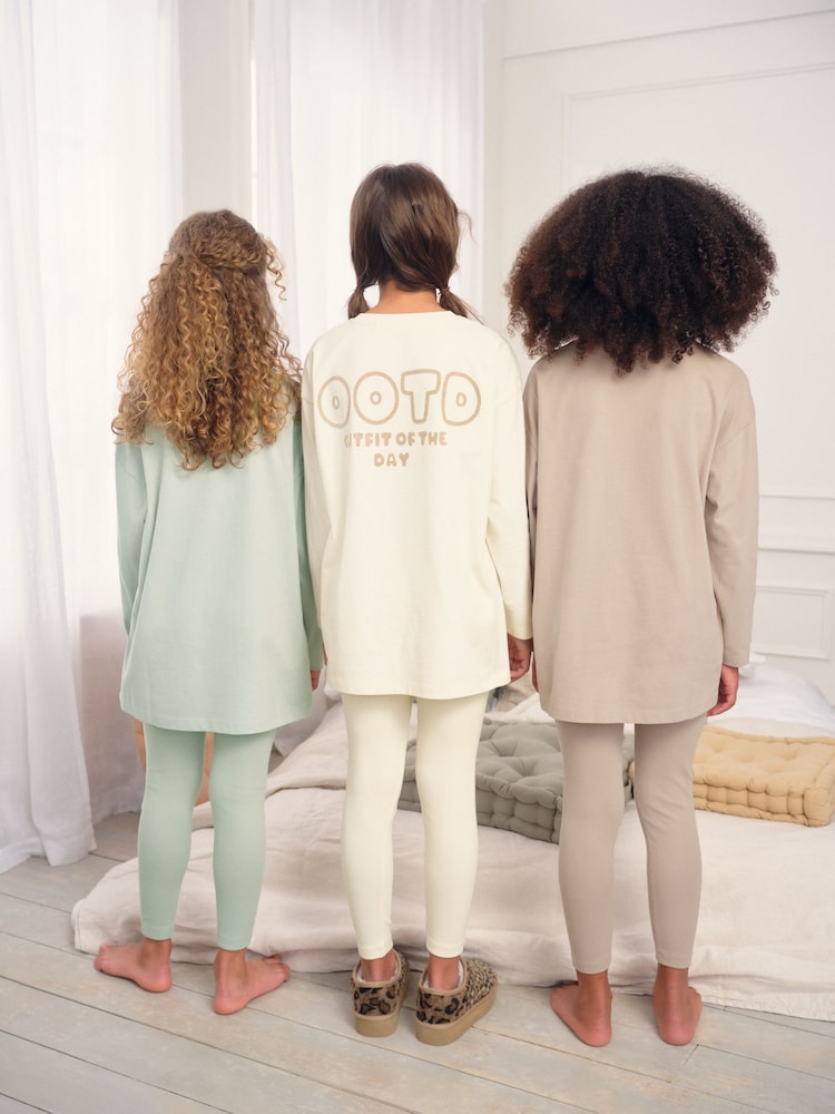 Neutral Slogan Legging Pyjamas 3 Pack (3-16yrs) - Image 2 of 10 Neutral Slogan Legging Pyjamas 3 Pack (3-16yrs) - Image 2 of 10