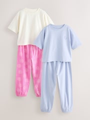 Pink/Blue Happy Face Joggers Pyjamas 2 Pack (3-16yrs) - Image 1 of 6