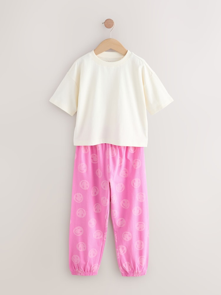 Pink/Blue Happy Face Joggers Pyjamas 2 Pack (3-16yrs) - Image 2 of 6