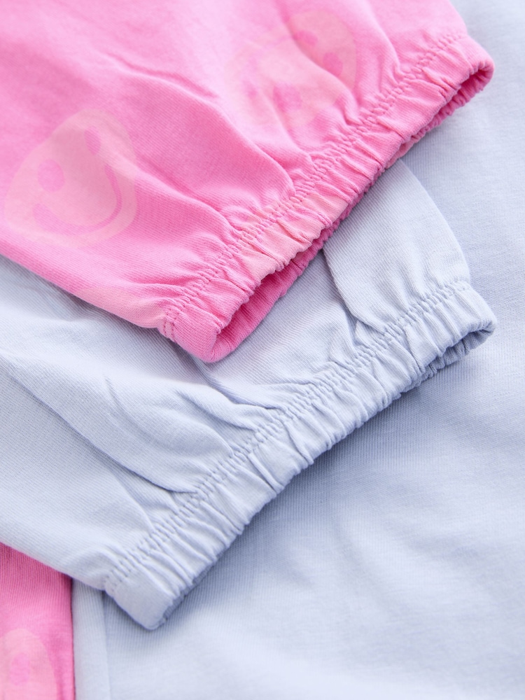 Pink/Blue Happy Face Joggers Pyjamas 2 Pack (3-16yrs) - Image 6 of 6