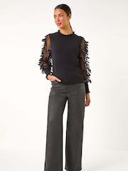 Roman Black Sheer Feather Sleeved Jumper - Image 2 of 5