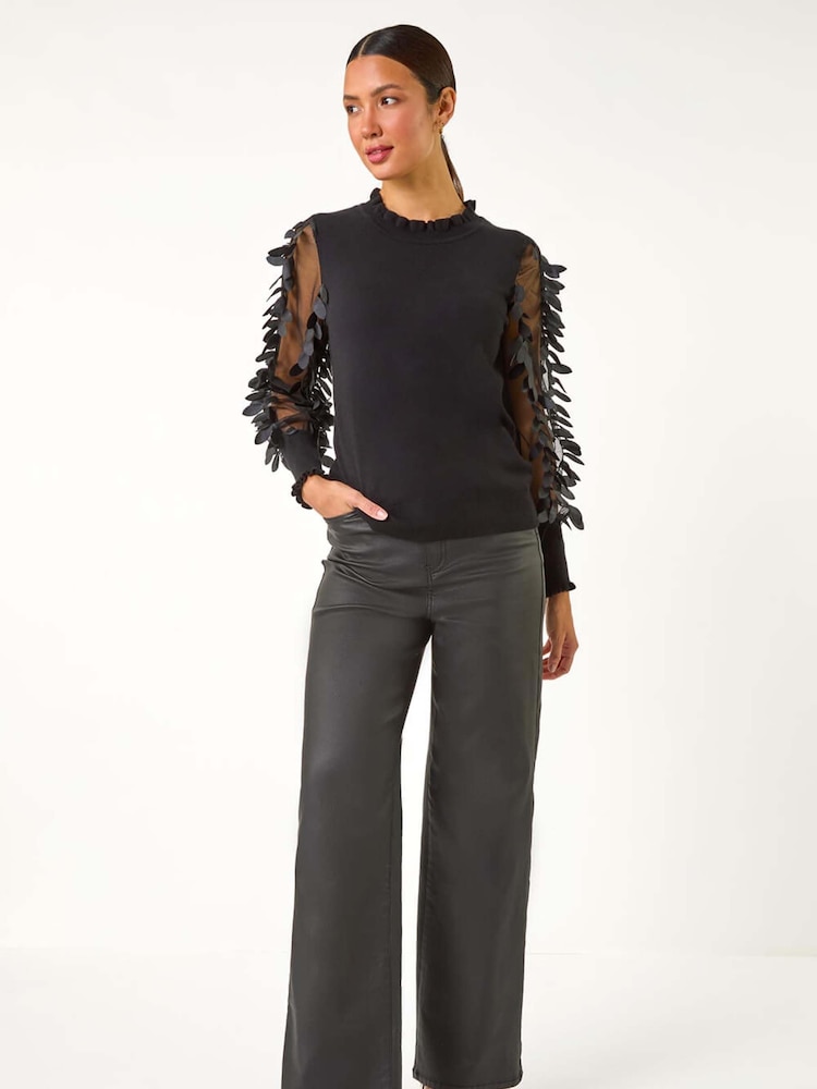 Roman Black Sheer Feather Sleeved Jumper - Image 2 of 5