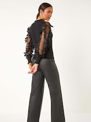 Roman Black Sheer Feather Sleeved Jumper - Image 3 of 5