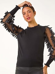 Roman Black Sheer Feather Sleeved Jumper - Image 4 of 5
