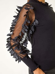 Roman Black Sheer Feather Sleeved Jumper - Image 5 of 5