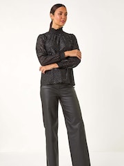 Roman Black Zig Zag Shimmer High Neck Top - Image 3 of 6
