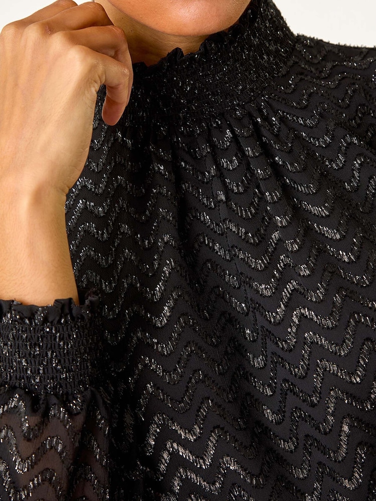 Roman Black Zig Zag Shimmer High Neck Top - Image 6 of 6