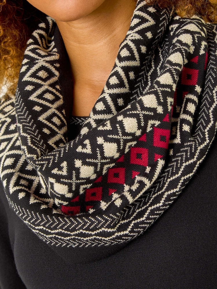 Roman Red 2-in-1 Nordic Print Scarf Neck Knitted Dress - Image 2 of 5