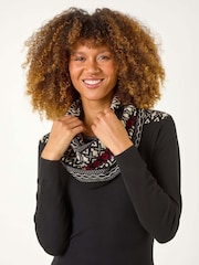 Roman Red 2-in-1 Nordic Print Scarf Neck Knitted Dress - Image 3 of 5