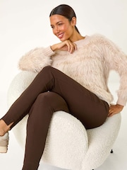 Roman Brown Fleece Lined Stretch Bengaline Trousers - Image 1 of 5