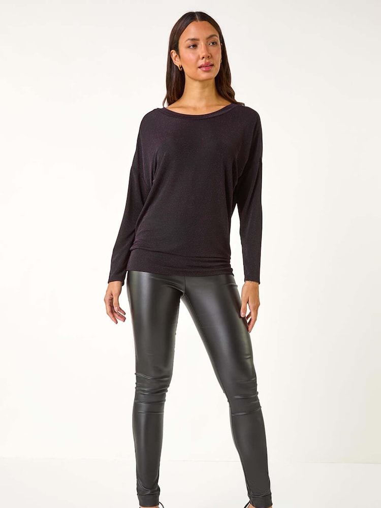 Roman Pink Shimmer Glitter Banded Hem T-Shirt - Image 1 of 5