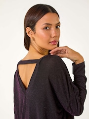 Roman Pink Shimmer Glitter Banded Hem T-Shirt - Image 2 of 5