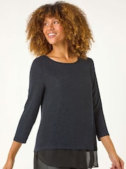 Roman Blue Shimmer Chiffon Hem Top - Image 1 of 6