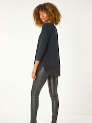 Roman Blue Shimmer Chiffon Hem Top - Image 4 of 6