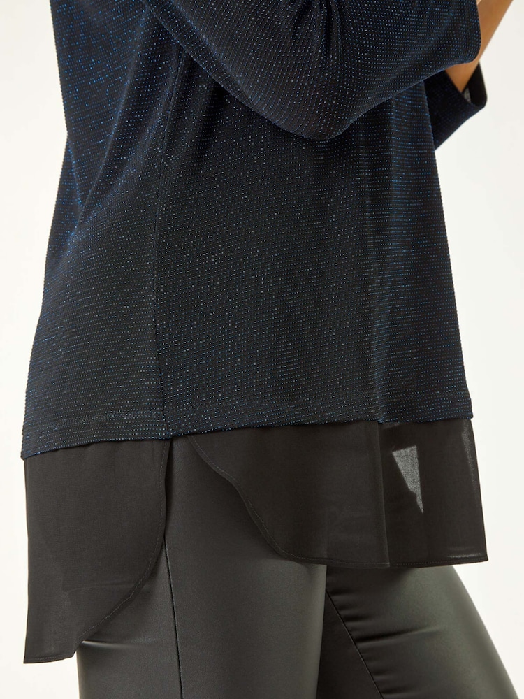 Roman Blue Shimmer Chiffon Hem Top - Image 6 of 6
