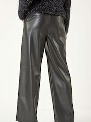 Roman Black Faux Fur Leather Wide Leg Trousers - Image 6 of 8