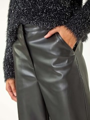 Roman Black Faux Fur Leather Wide Leg Trousers - Image 8 of 8