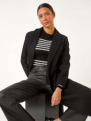Roman Black Belted Double Breasted Coat - Image 1 of 6