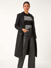 Roman Black Belted Double Breasted Coat - Image 3 of 6