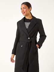 Roman Black Belted Double Breasted Coat - Image 5 of 6