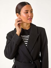 Roman Black Belted Double Breasted Coat - Image 6 of 6