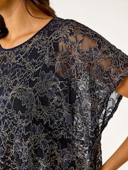 Roman Blue Metallic Lace Bubble Hem Top - Image 6 of 6