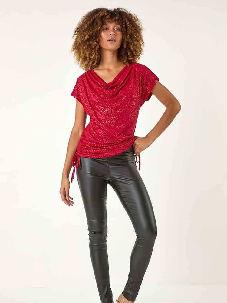 Roman Red Sequin Bow Slash Neck Blouese - Image 2 of 5