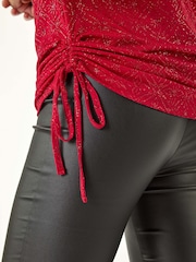 Roman Red Sequin Bow Slash Neck Blouese - Image 5 of 5