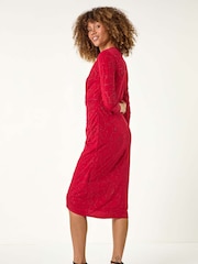 Roman Red Sparkle Floral Stretch Wrap Dress - Image 5 of 6