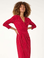 Roman Red Sparkle Floral Stretch Wrap Dress - Image 6 of 6