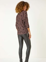 Roman Purple Floral Print Banded Glitter Top - Image 3 of 5