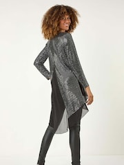 Roman Metallic Chiffon Hem Sequin Stretch Tunic Top - Image 3 of 6