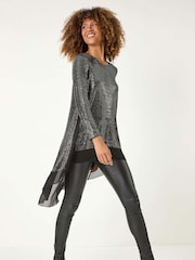 Roman Metallic Chiffon Hem Sequin Stretch Tunic Top - Image 4 of 6