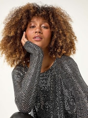 Roman Metallic Chiffon Hem Sequin Stretch Tunic Top - Image 5 of 6