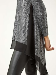 Roman Metallic Chiffon Hem Sequin Stretch Tunic Top - Image 6 of 6