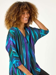 Roman Purple Abstract Print Asymmetric Hem Top - Image 1 of 5