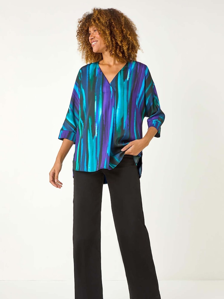 Roman Purple Abstract Print Asymmetric Hem Top - Image 2 of 5