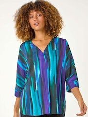 Roman Purple Abstract Print Asymmetric Hem Top - Image 4 of 5