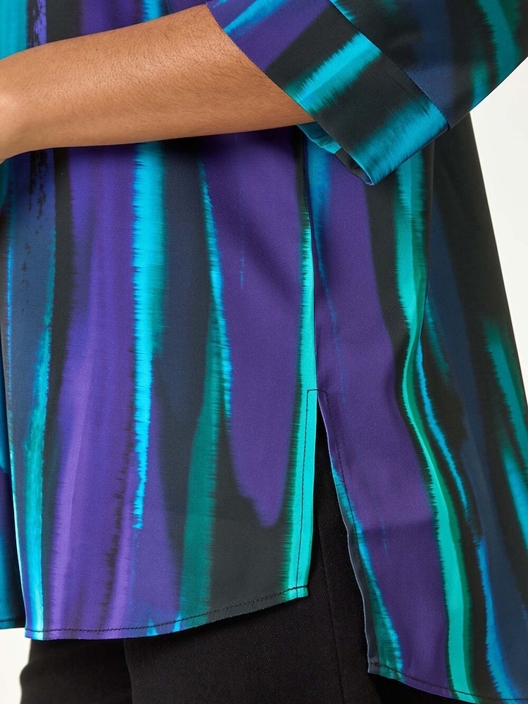 Roman Purple Abstract Print Asymmetric Hem Top - Image 5 of 5