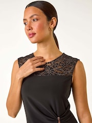 Roman Black Lace Yoke Gathered Waist Top - Image 1 of 5