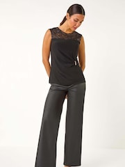 Roman Black Lace Yoke Gathered Waist Top - Image 2 of 5