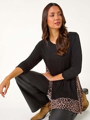 Roman Black Animal Print Mesh Hem Tunic - Image 1 of 5