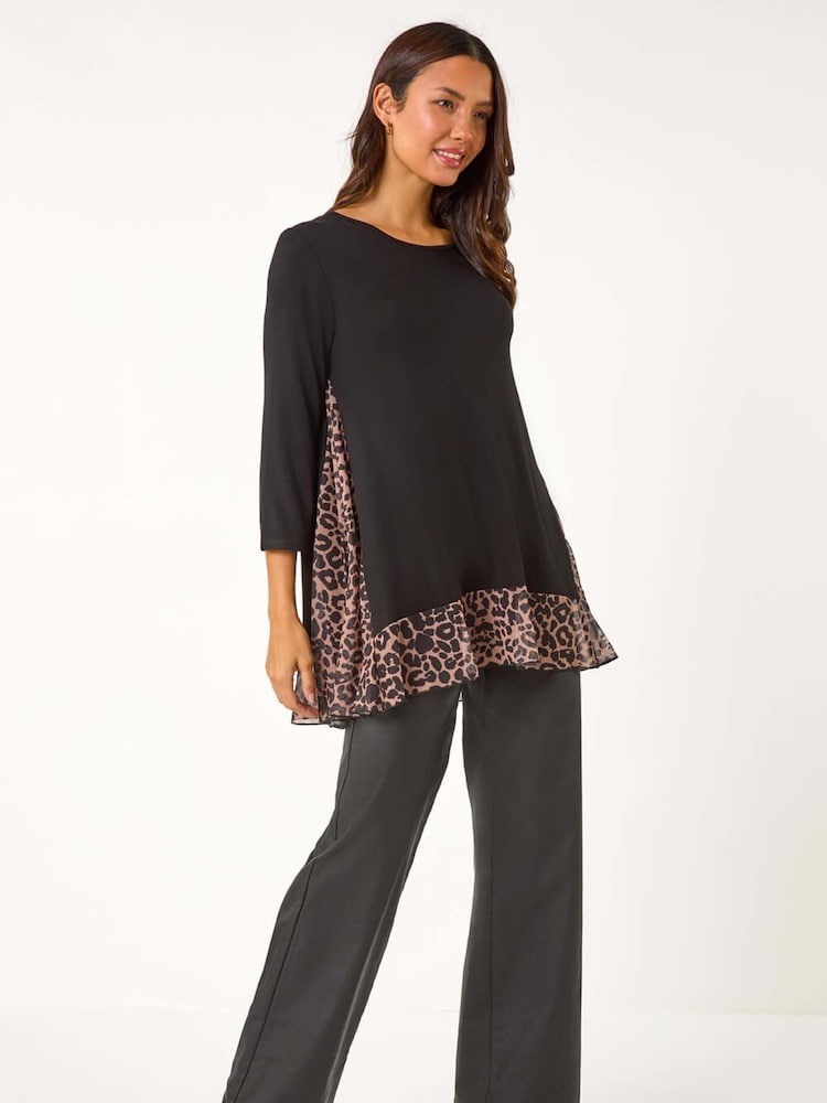 Roman Black Animal Print Mesh Hem Tunic - Image 2 of 5